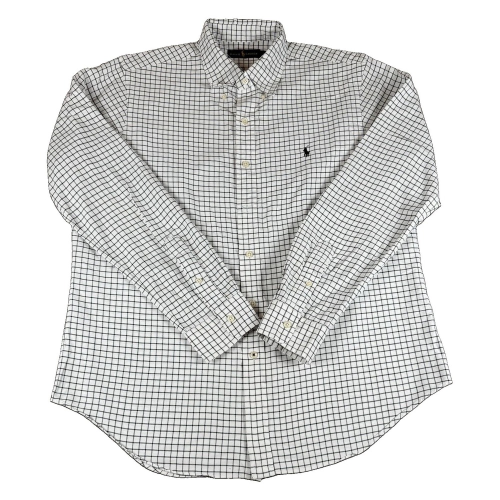 Ralph Lauren Shirt Mens Large White Check Long Sleeve Button Down Casual